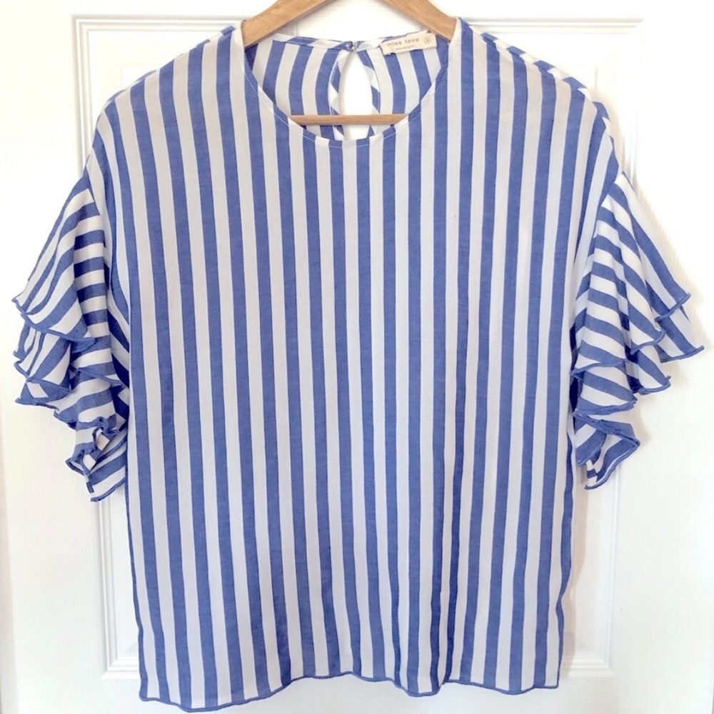 Striped Layered Short Sleeve Top Sz S